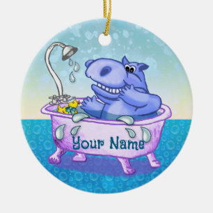 Happy Hippo Bath Ceramic Tree Decoration