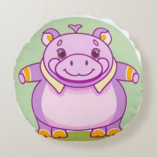 Happy Hippo Character Round Cushion