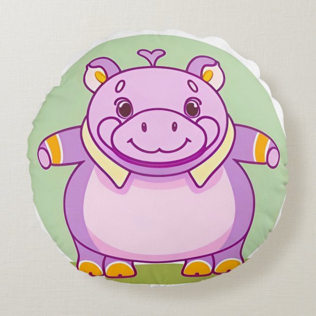 Happy Hippo Character Round Cushion (Front)