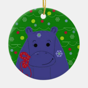 Happy Hippo Christmas Design Ceramic Tree Decoration