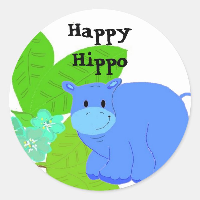 Happy Hippo Classic Round Sticker (Front)