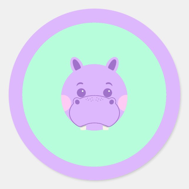 Happy Hippo Classic Round Sticker (Front)