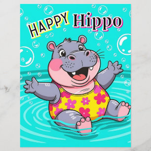 Happy Hippo   Cute Cartoon Kid's Nursery Art