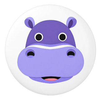 Happy Hippo Face Ceramic Knob