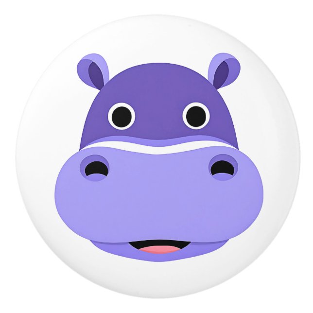 Happy Hippo Face Ceramic Knob (Front)
