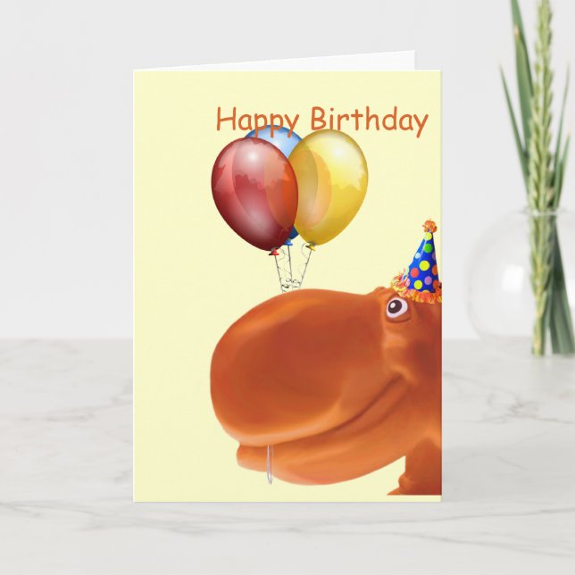 Happy Hippo Orange Birthday Card (Front)