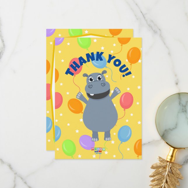 Happy Hippo Thank You Cards (Horizontal) (Front/Back In Situ)