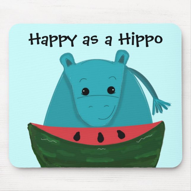 Happy Hippo with Watermelon Slice Mouse Mat (Front)