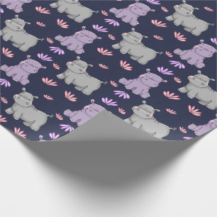 Happy Hippos and Flowers Wrapping Paper