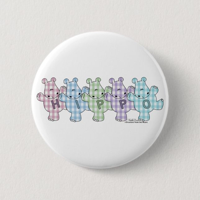 Happy Hippos pastel gingham 6 Cm Round Badge (Front)