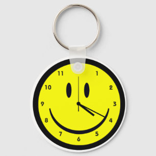 Happy Hippy face clock Key Ring