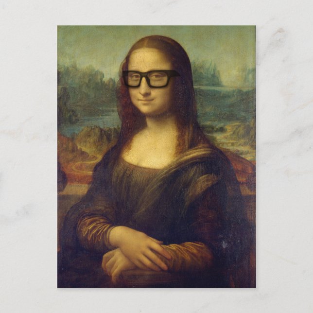 Happy Hipster Mona Lisa in Cool Hipster Glasses Postcard (Front)
