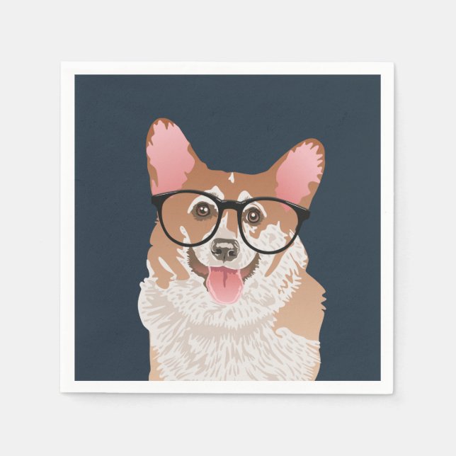 Happy Hipster Pembroke Welsh Corgi Paper Napkin (Front)