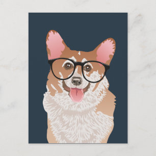 Happy Hipster Pembroke Welsh Corgi Postcard