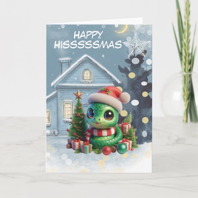 Happy Hisssssmas Funny Snake Christmas Holiday Card (Front)