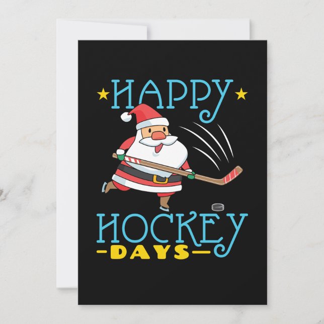 Happy Hockey Days Christmas Santa Holiday Card (Front)