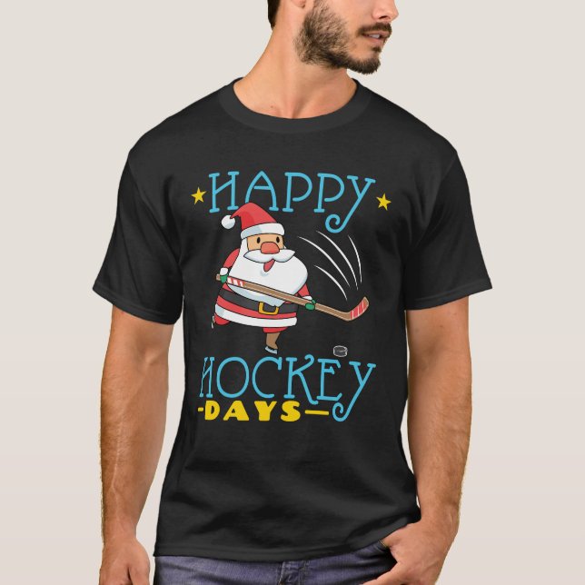 Happy Hockey Days Christmas Santa T-Shirt (Front)