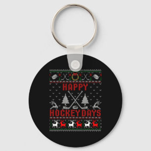 Happy Hockey Days Fun Ugly Christmas Key Ring