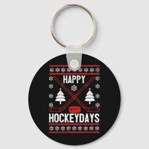 Happy Hockeydays Fun Christmas Ice Hockey Player F Key Ring