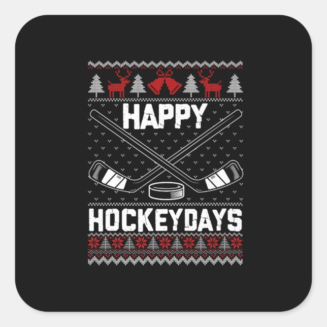 Happy Hockeydays Funny Christmas Ice Hockey Player Square Sticker (Front)