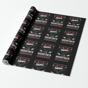 Happy Hockeydays Funny Christmas Ice Hockey Player Wrapping Paper