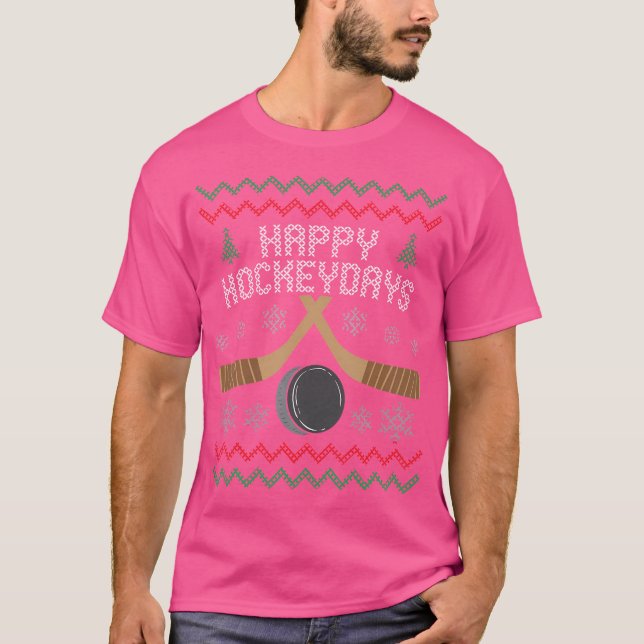 Happy Hockeydays Ugly Christmas Hockey T-Shirt (Front)