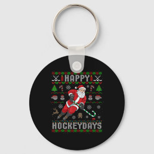 Happy Hockeydays Ugly Christmas Santa Claus Xmas H Key Ring