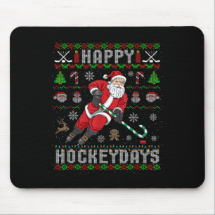 Happy Hockeydays Ugly Christmas Santa Claus Xmas H Mouse Mat