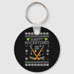 Happy Hockeydays Ugly Christmas Xmas Hockey Men Bo Key Ring