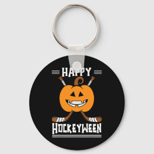 Happy Hockeyween Halloween Ice Hockey Player and H Key Ring