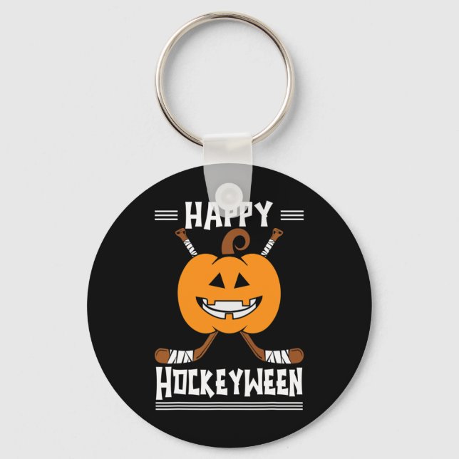 Happy Hockeyween Halloween Ice Hockey Player and H Key Ring (Front)