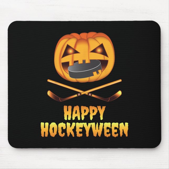 Happy Hockeyween Hockey Pumpkin Eating Puck Fun Ha Mouse Mat (Front)