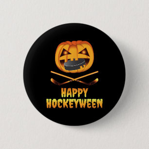 Happy Hockeyween Hockey Pumpkin Eating Puck Funny 6 Cm Round Badge