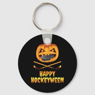 Happy Hockeyween Hockey Pumpkin Eating Puck Funny  Key Ring