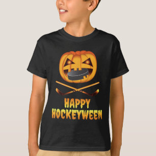 Happy Hockeyween Hockey Pumpkin Eating Puck Funny T-Shirt