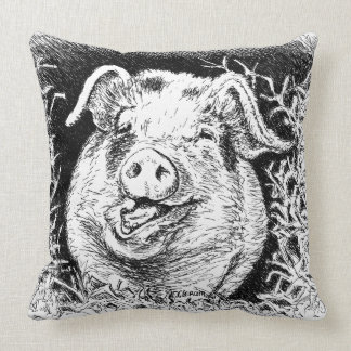 happy hog animal drawing cushion