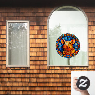 Happy Hog Pig Farm Life Faux Stained Glass Window Cling