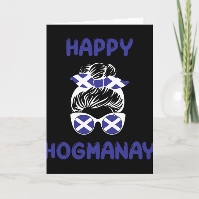Happy Hogmanay Scotland New Years Eve Messy Bun Wo Card (Front)