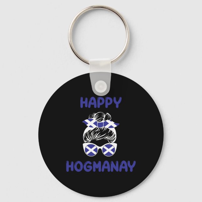 Happy Hogmanay Scotland New Years Eve Messy Bun Wo Key Ring (Front)