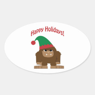 Happy Hokidays! Christmas Bigfoot Oval Sticker