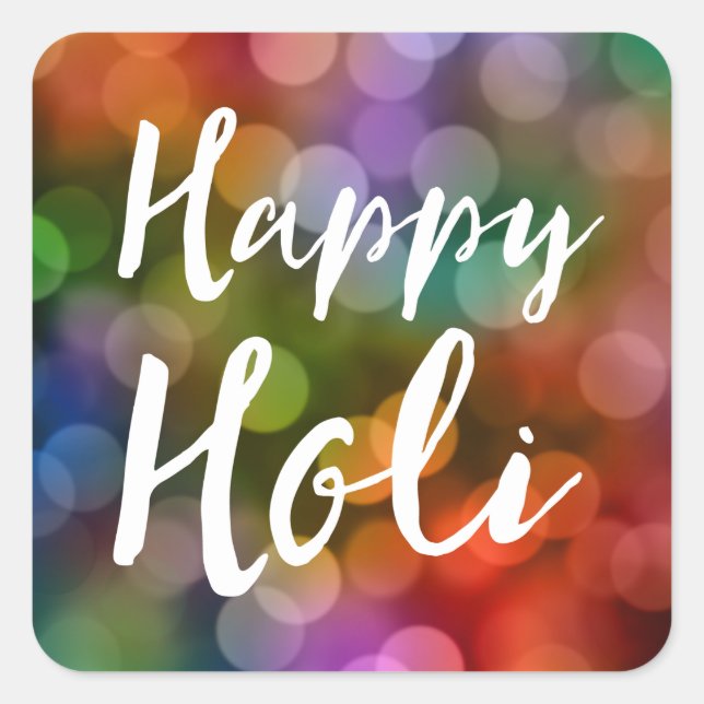 Happy Holi Bokeh Square Sticker (Front)