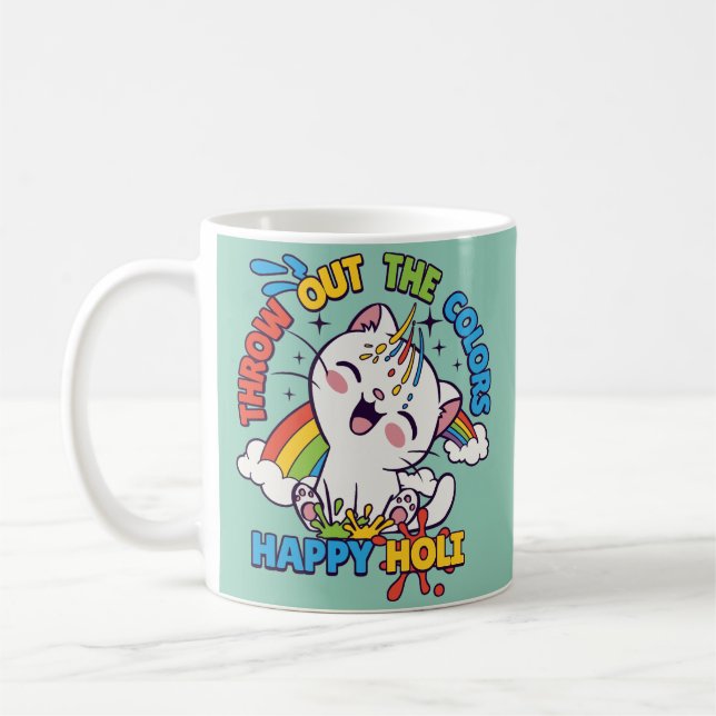 Happy Holi Cat Coffee Mug (Left)