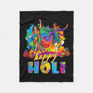 Happy holi colourful festival dance celebrationHap Fleece Blanket