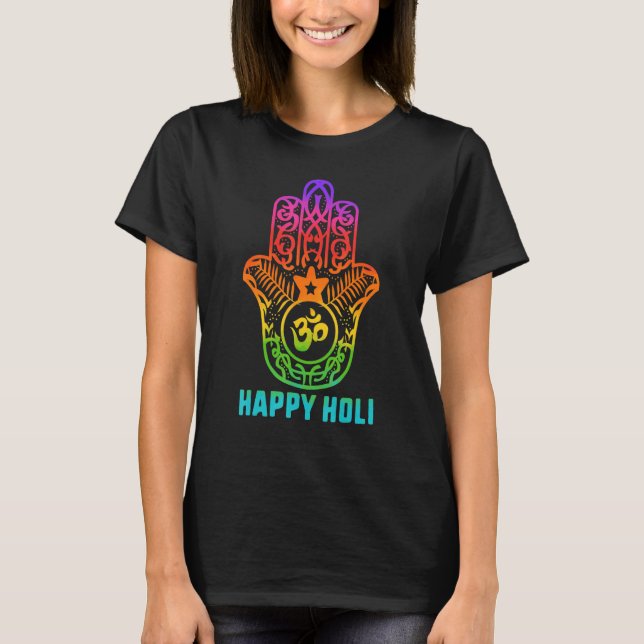 Happy Holi Colourful Hamsa Colours India Culture D T-Shirt (Front)