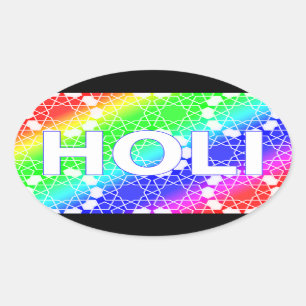 happy holi : festival of colour and spring oval sticker
