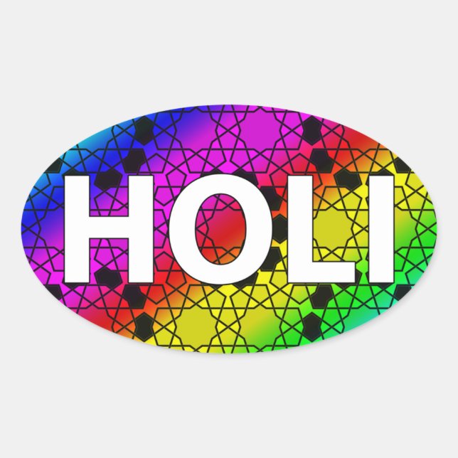 happy holi : festival of colour and spring oval sticker (Front)