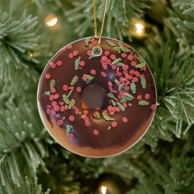 Happy Holi-Glaze Chocolate Sprinkles Doughnut   Ceramic Tree Decoration (Tree)