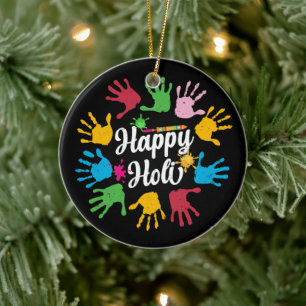 Happy Holi Hands Hindu Holi Festival Gifts Ceramic Tree Decoration