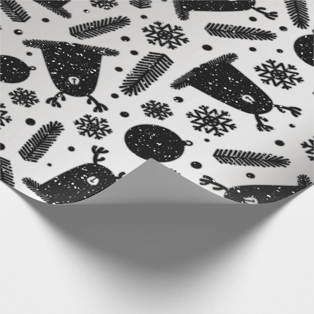 Happy Holiday Alien Reindeer Silver Black Snow Wrapping Paper (Corner)