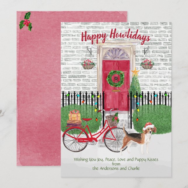 Happy Holiday Beagle Bicycle Red Door  (Front/Back)